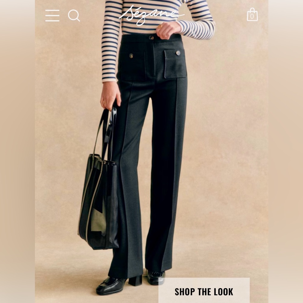 Sezane Navy Blue High-Waisted Trousers